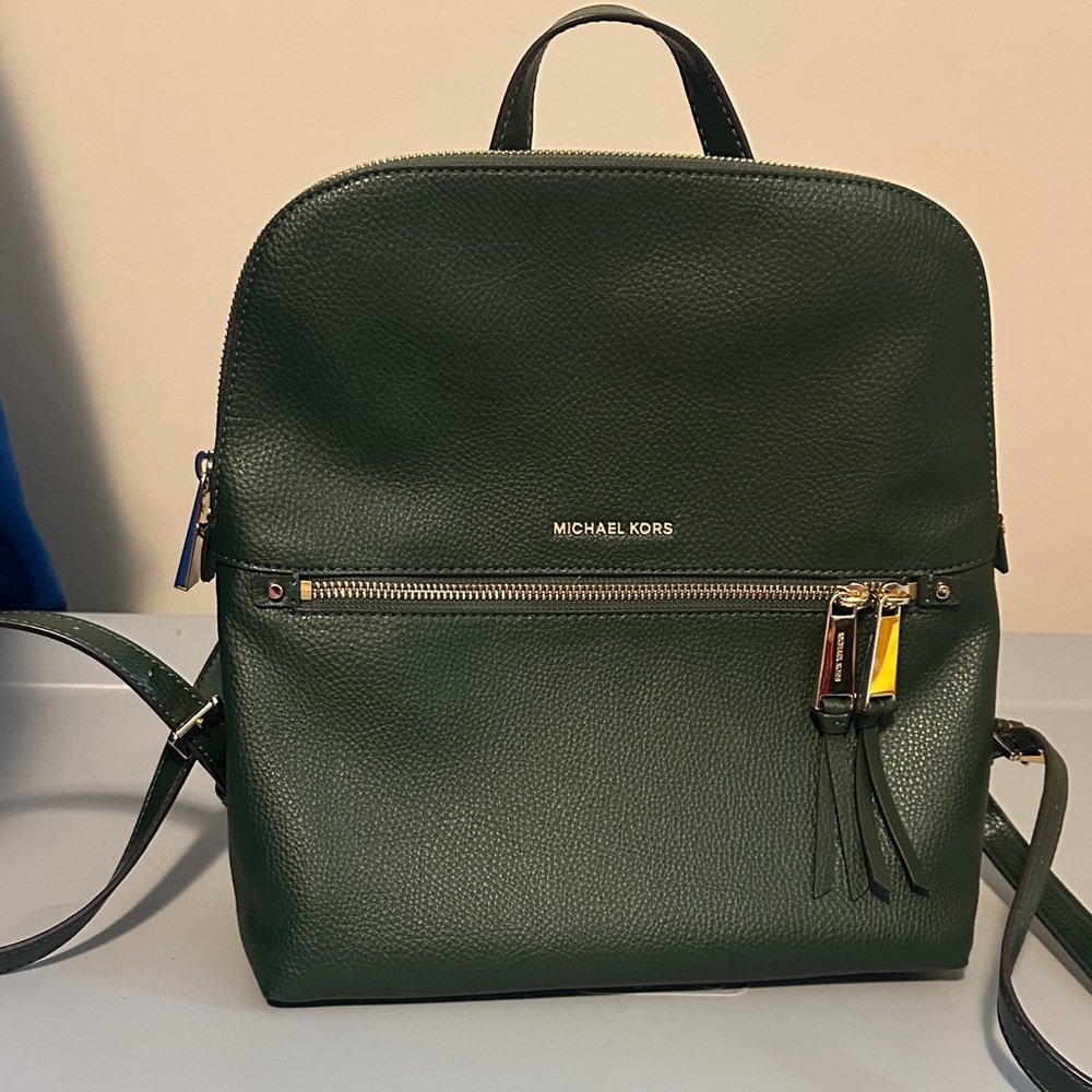 Michael Kors Dark Green Leather Backpack